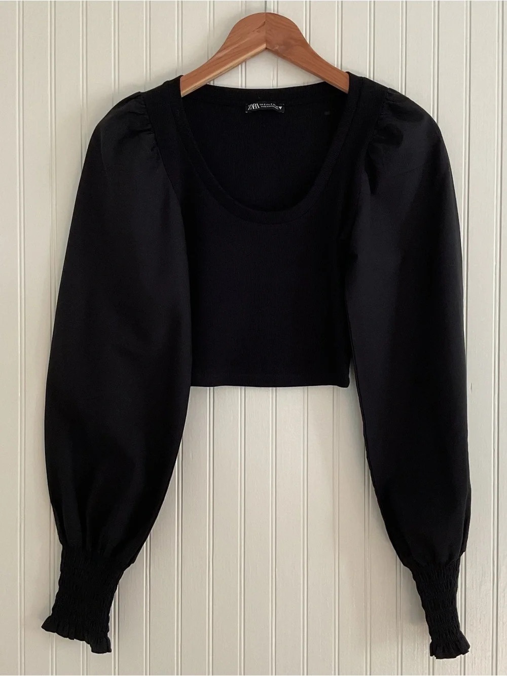 Zara Puff Sleeve Crop Top Black